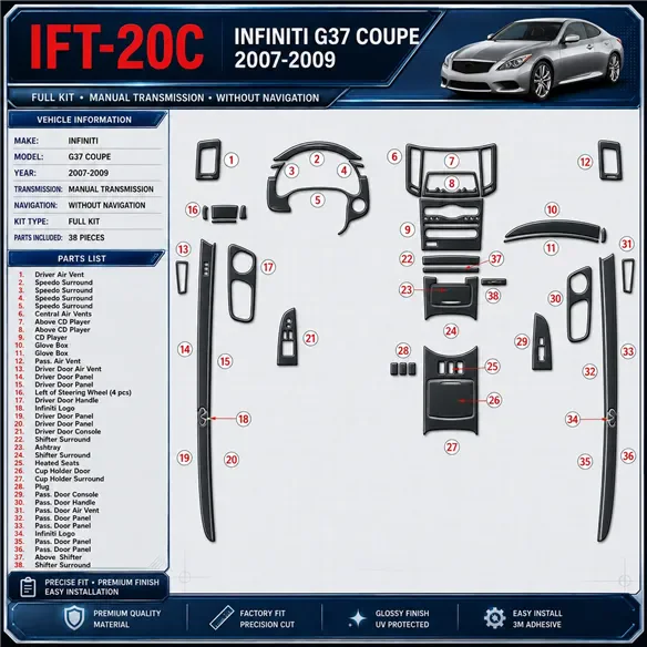Infiniti G37 2007-2009 kit complet, boîte manuelle boîte, sans navigation kit décoration intérieure tableau de bord