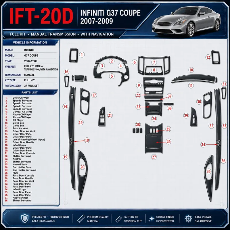 Infiniti G37 2007-2009 kit complet, boîte manuelle boîte, avec navigation kit décoration intérieure tableau de bord