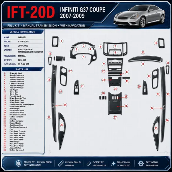 Infiniti G37 2007-2009 kit complet, boîte manuelle boîte, avec navigation kit décoration intérieure tableau de bord