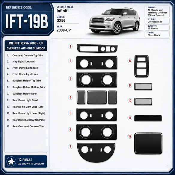 Infiniti QX56 2008 - à aujourd’hui Overhead sans Sunroof kit décoration intérieure tableau de bord