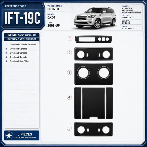 Infiniti QX56 2008 - à aujourd’hui Overhead avec Sunroof kit décoration intérieure tableau de bord