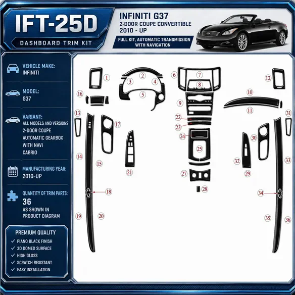 Infiniti G37 2DR Coupe 2010 - à aujourd’hui boîte automatique, avec navigation, Cabrio kit décoration intérieure tableau de bord