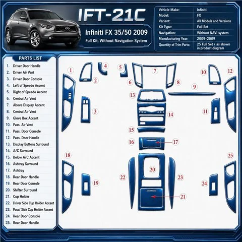 Infiniti FX 2009-2009 kit complet, sans navigation system kit décoration intérieure tableau de bord