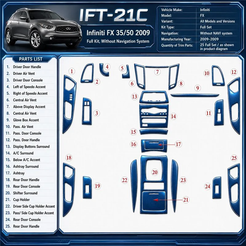 Infiniti FX 2009-2009 kit complet, sans navigation system kit décoration intérieure tableau de bord
