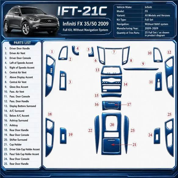 Infiniti FX 2009-2009 kit complet, sans navigation system kit décoration intérieure tableau de bord
