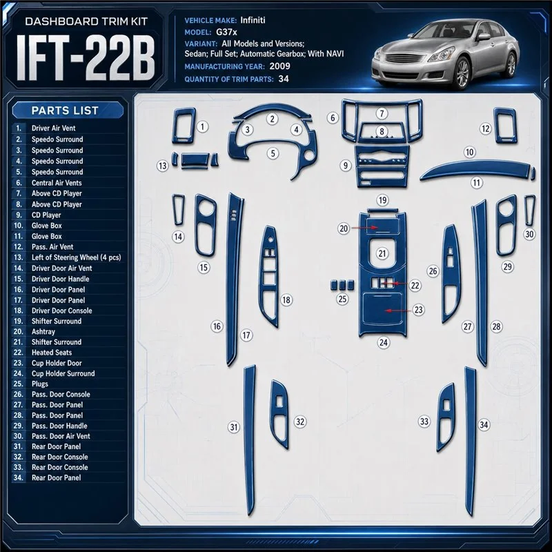 Infiniti G37x Sedan 2009-2009 kit complet, boîte automatique, avec navigation kit décoration intérieure tableau de bord