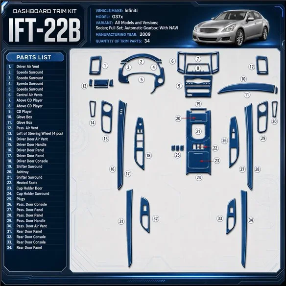 Infiniti G37x Sedan 2009-2009 kit complet, boîte automatique, avec navigation kit décoration intérieure tableau de bord