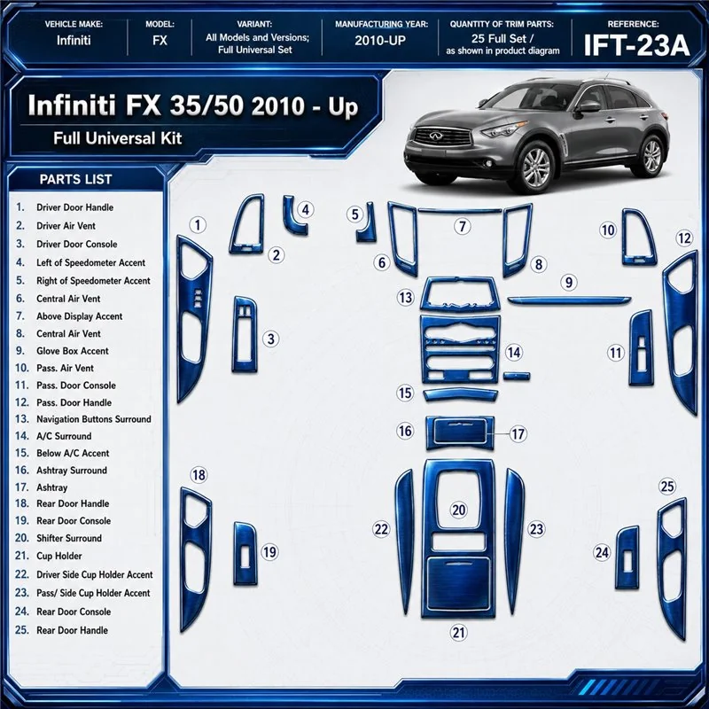 Infiniti FX 2010 - à aujourd’hui Full universel Set kit décoration intérieure tableau de bord