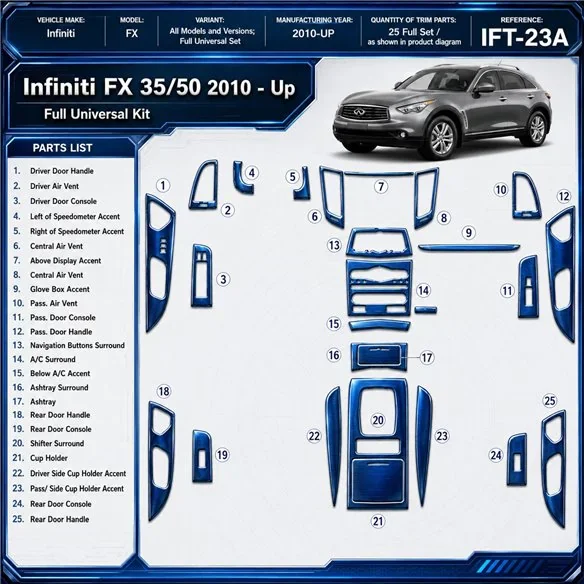Infiniti FX 2010 - à aujourd’hui Full universel Set kit décoration intérieure tableau de bord