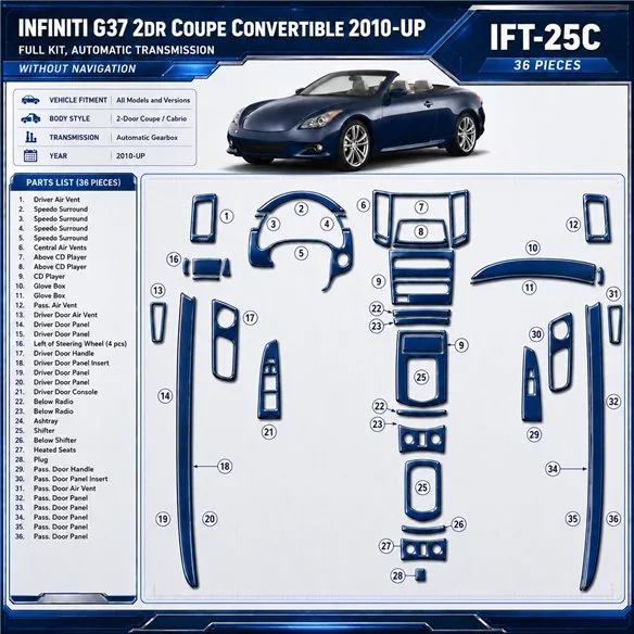 Infiniti G37 2DR Coupe 2010 - à aujourd’hui boîte automatique, sans navigation, Cabrio kit décoration intérieure tableau de bord