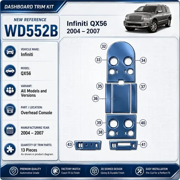 Infiniti QX56 2004-2007 Overhead Console kit décoration intérieure tableau de bord