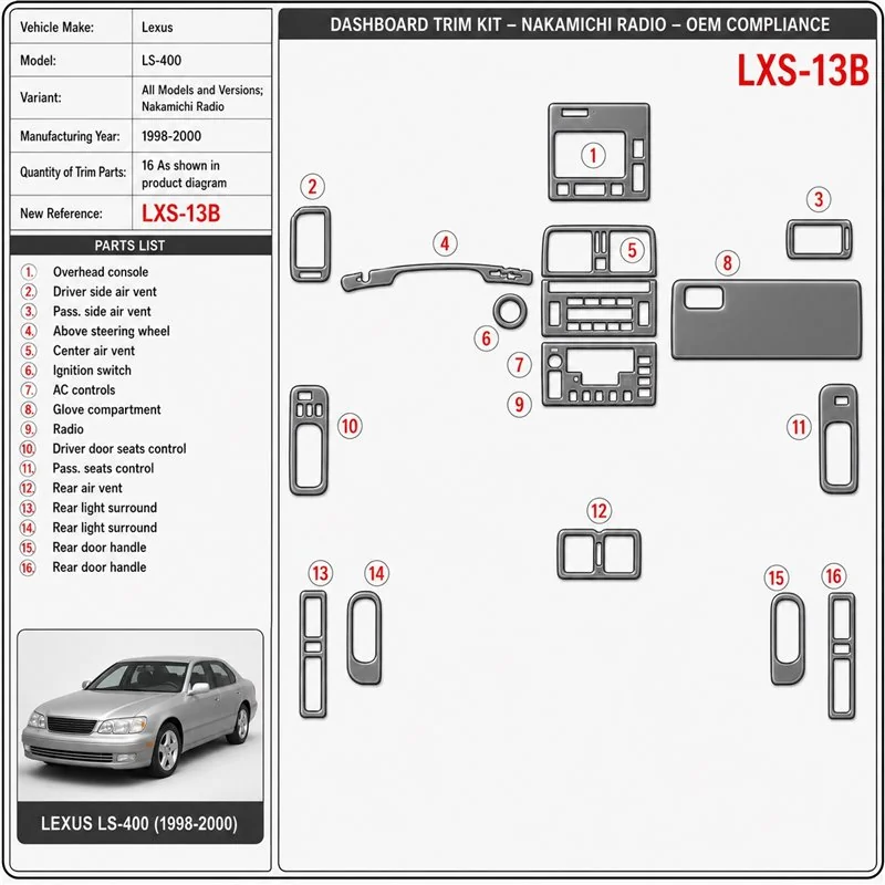 Lexus LS-400 1998-2000 Nakamichi Radio kit décoration intérieure tableau de bord