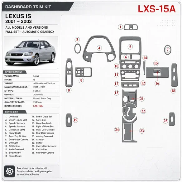 Lexus IS 2001-2003 kit complet, boîte automatique kit décoration intérieure tableau de bord