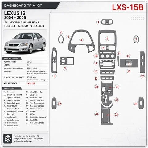 Lexus IS 2004-2005 kit complet, boîte automatique kit décoration intérieure tableau de bord