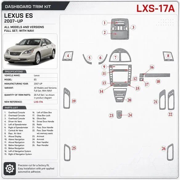 Lexus ES 2007 - à aujourd’hui kit complet, avec navigation kit décoration intérieure tableau de bord