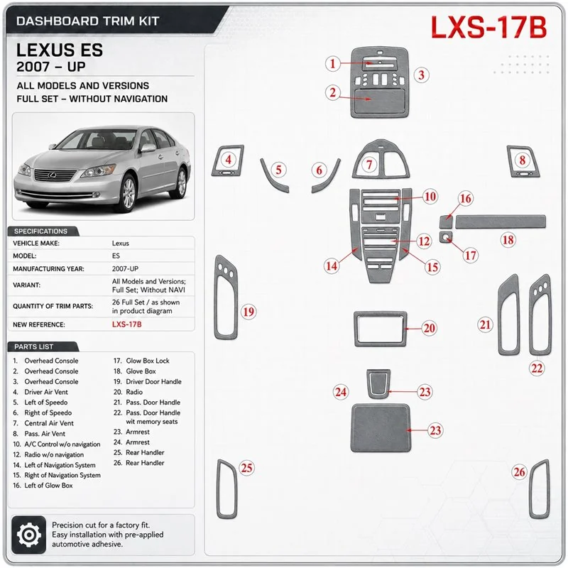Lexus ES 2007 - à aujourd’hui kit complet, sans navigation kit décoration intérieure tableau de bord