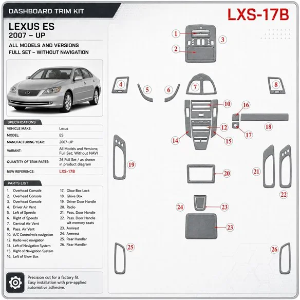 Lexus ES 2007 - à aujourd’hui kit complet, sans navigation kit décoration intérieure tableau de bord