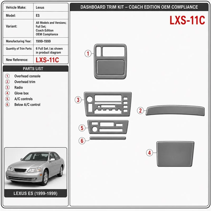 Lexus ES 1999-1999 kit complet, Coach Edition conformité OEM kit décoration intérieure tableau de bord