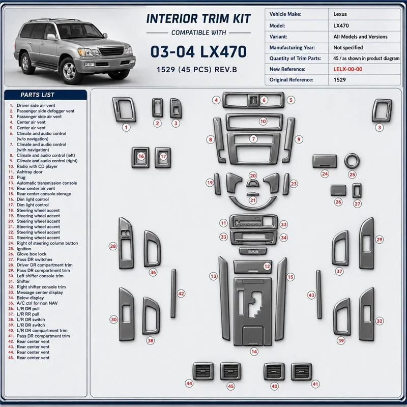 Lexus LX470 kit décoration intérieure tableau de bord pièces
