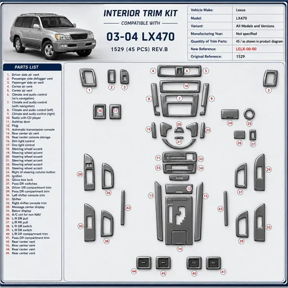 Lexus LX470 kit décoration intérieure tableau de bord pièces