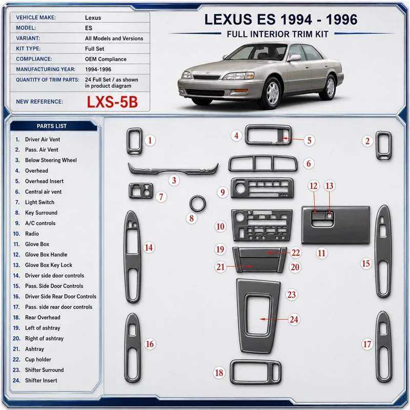 Lexus ES 1994-1996 kit complet, conformité OEM kit décoration intérieure tableau de bord