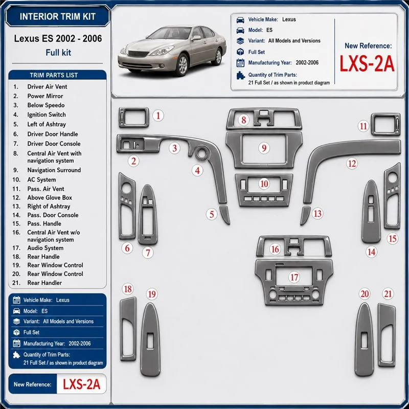 Lexus ES 2002-2006 kit complet kit décoration intérieure tableau de bord