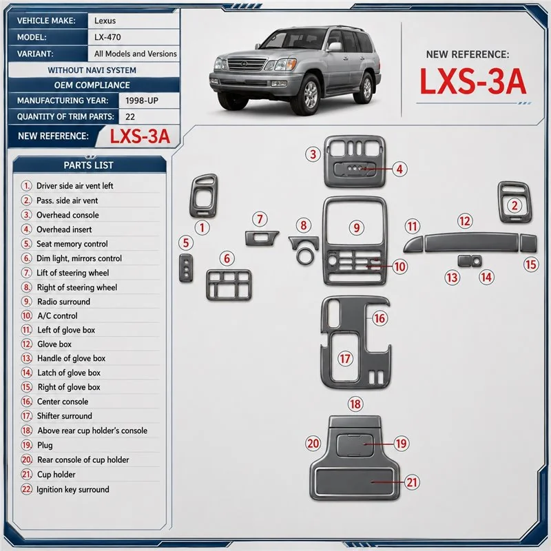Lexus LX-470 1998 - à aujourd’hui sans navigation system, 22 pièces conformité OEM kit décoration intérieure tableau de bord