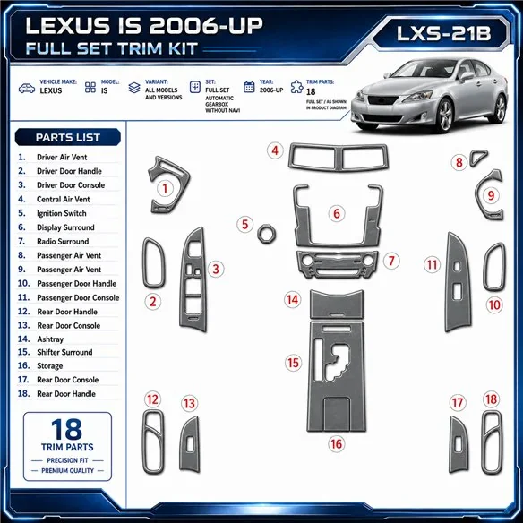 Lexus IS 2006 - à aujourd’hui kit complet, boîte automatique, sans navigation kit décoration intérieure tableau de bord