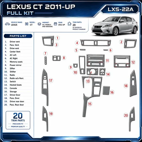 Lexus CT 2011 - à aujourd’hui kit décoration intérieure tableau de bord
