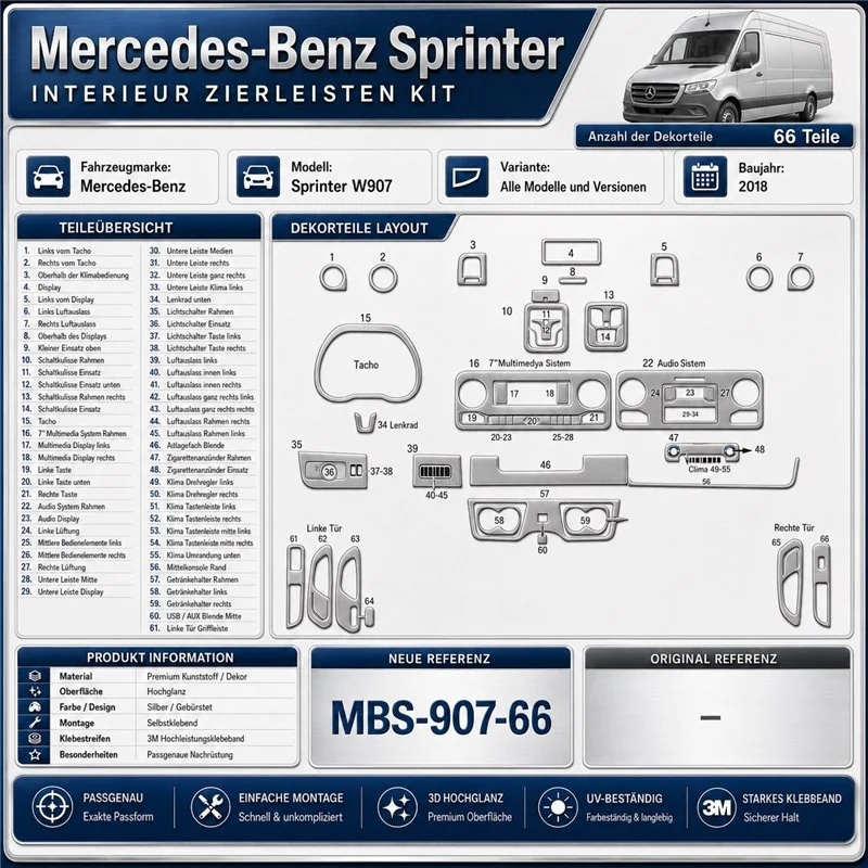 Mercedes Sprinter W907 2018 3D kit décoration intérieure tableau de bord 66 pièces