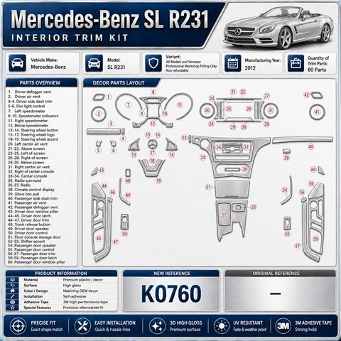 Mercedes SL R231 2012 kit décoration intérieure tableau de bord 60 pièces
