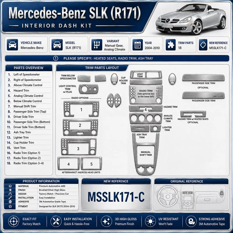 Mercedes SLK (R171) 2004-2010 3D kit décoration intérieure tableau de bord 18 pièces