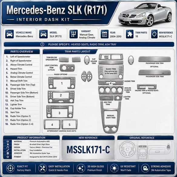 Mercedes SLK (R171) 2004-2010 3D kit décoration intérieure tableau de bord 18 pièces