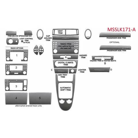 Mercedes SLK (R171) 2004-2010 3D kit décoration intérieure tableau de bord 18 pièces 2