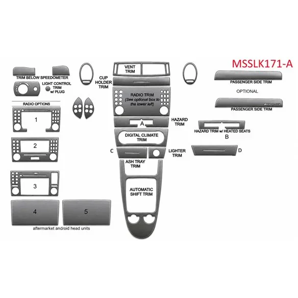 Mercedes SLK (R171) 2004-2010 3D kit décoration intérieure tableau de bord 18 pièces