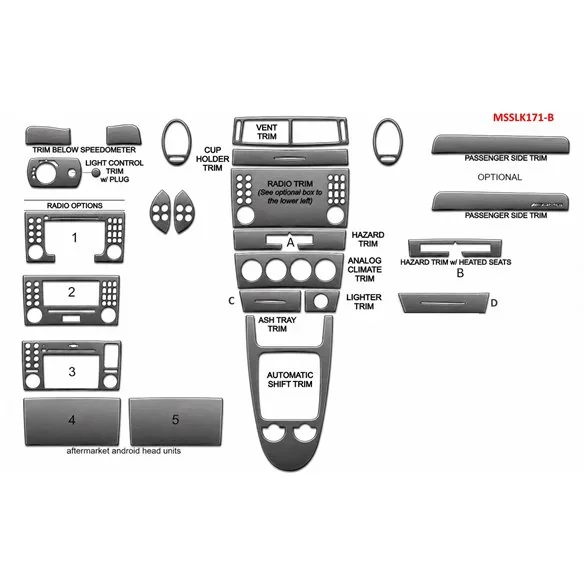 Mercedes SLK (R171) 2004-2010 3D kit décoration intérieure tableau de bord 18 pièces