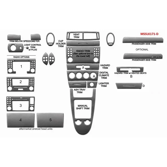 Mercedes SLK (R171) 2004-2010 3D kit décoration intérieure tableau de bord 18 pièces