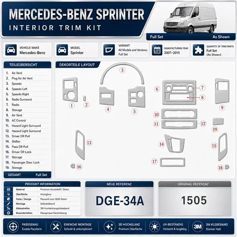 Mercedes Sprinter 2007-2010 kit complet kit décoration intérieure tableau de bord