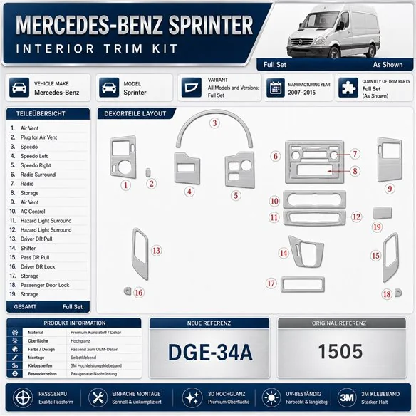 Mercedes Sprinter 2007-2010 kit complet kit décoration intérieure tableau de bord