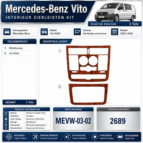 Mercedes Vito W639 2003-2006 3D kit décoration intérieure tableau de bord 2 pièces