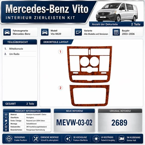 Mercedes Vito W639 2003-2006 3D kit décoration intérieure tableau de bord 2 pièces