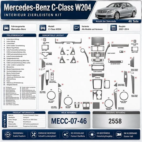 Mercedes C-Class W204 2007-2014 3D kit décoration intérieure tableau de bord 46 pièces
