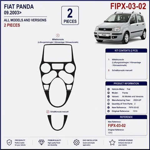 Fiat Panda 2003+ kit décor tableau de bord 3D, 2 pièces 2