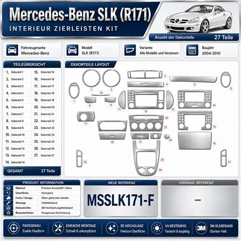 Mercedes SLK (R171) 2004-2010 3D kit décoration intérieure tableau de bord 27 pièces