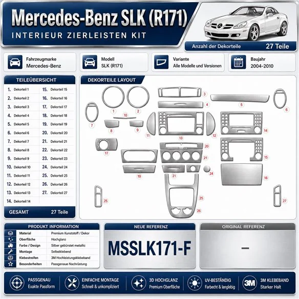 Mercedes SLK (R171) 2004-2010 3D kit décoration intérieure tableau de bord 27 pièces