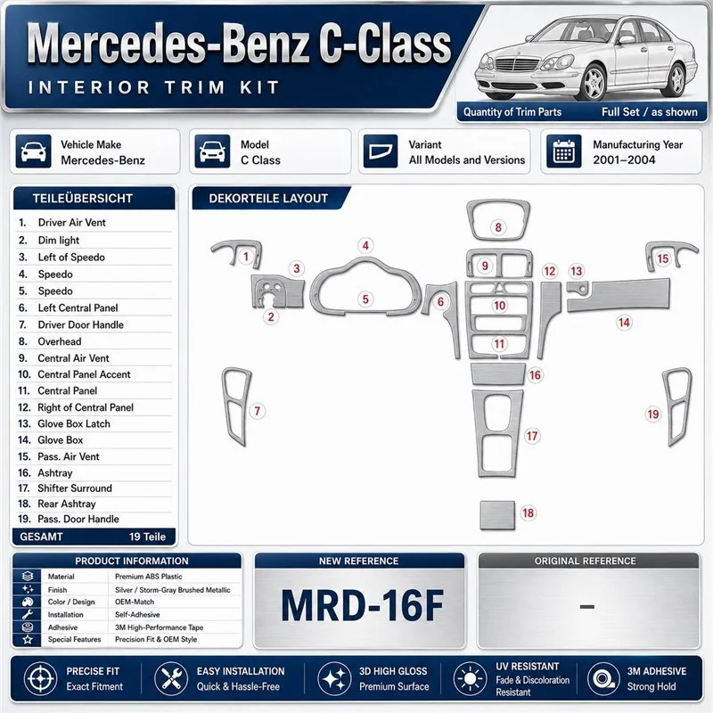 Mercedes Benz C Class 2001-2004 kit complet, 2 portes, conformité OEM, avec Power Seats kit décoration intérieure tableau de bor