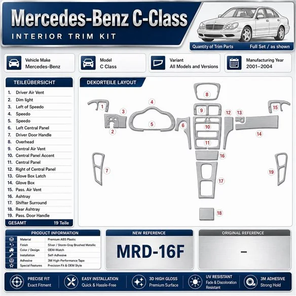 Mercedes Benz C Class 2001-2004 kit complet, 2 portes, conformité OEM, avec Power Seats kit décoration intérieure tableau de bor