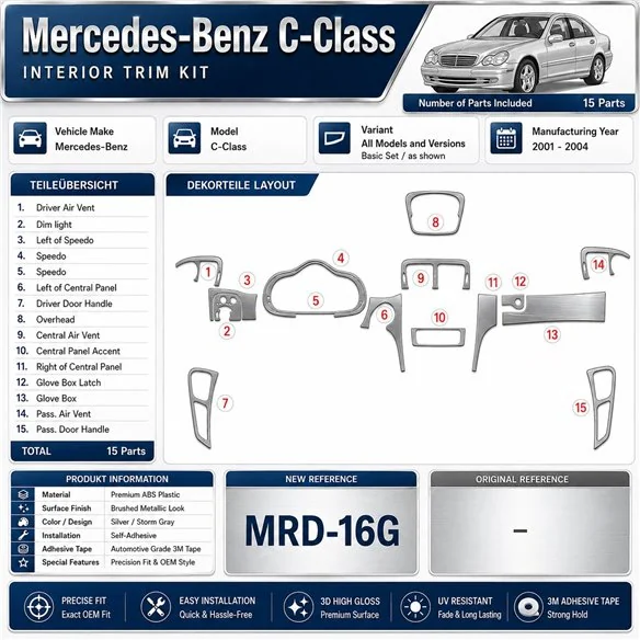Mercedes Benz C Class 2001-2004 kit de base, 2 portes, conformité OEM, avec Power Seats kit décoration intérieure tableau de bor