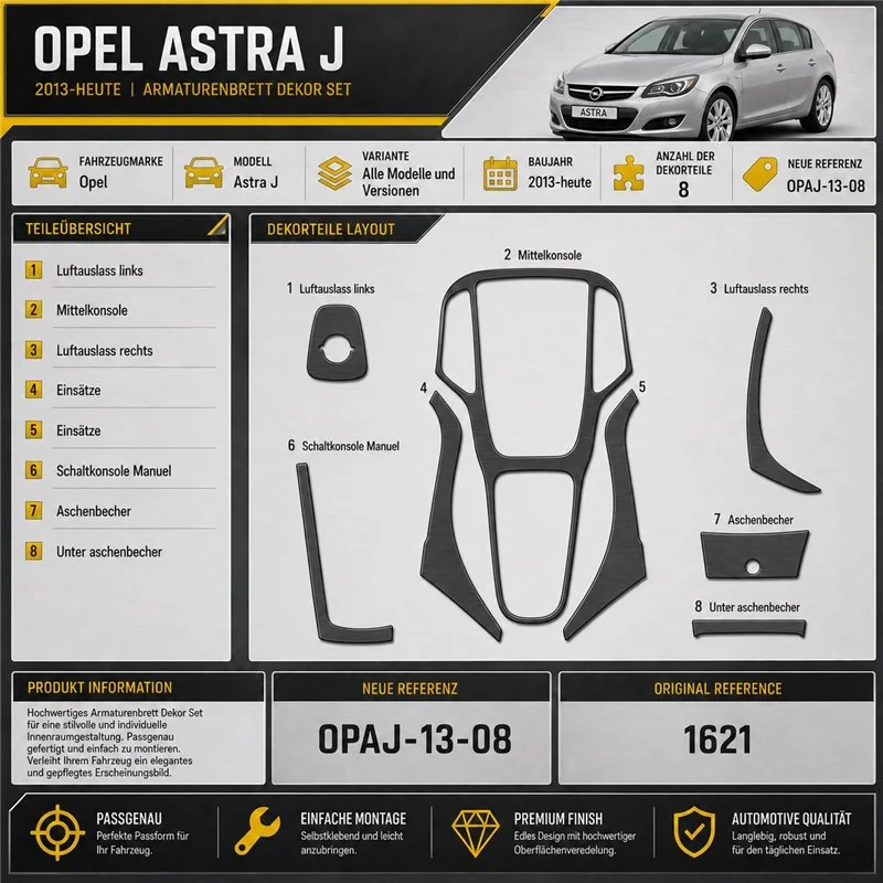 Opel Astra J 2013 - à aujourd’hui 3D kit décoration intérieure tableau de bord 8 pièces
