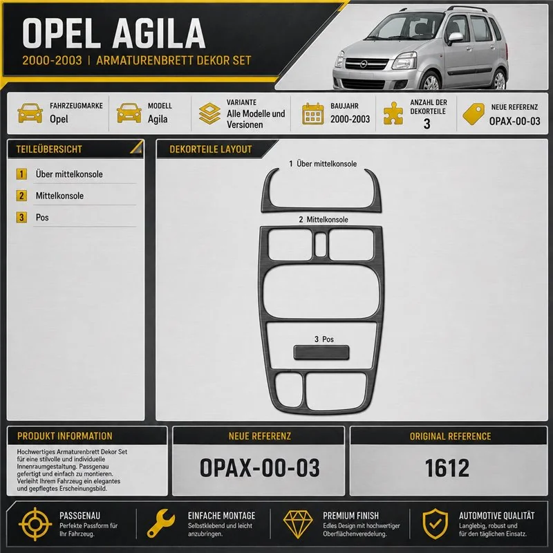 Opel Agila 2000-2003 3D kit décoration intérieure tableau de bord 3 pièces